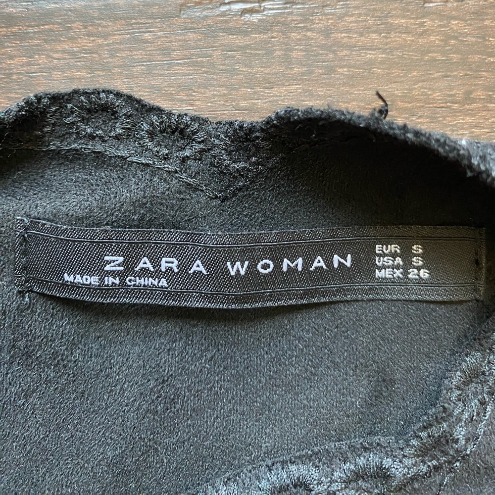 ZARA - Black floral embroidered suede effect dress w/scalloped hem Size:… - Picture 8 of 14